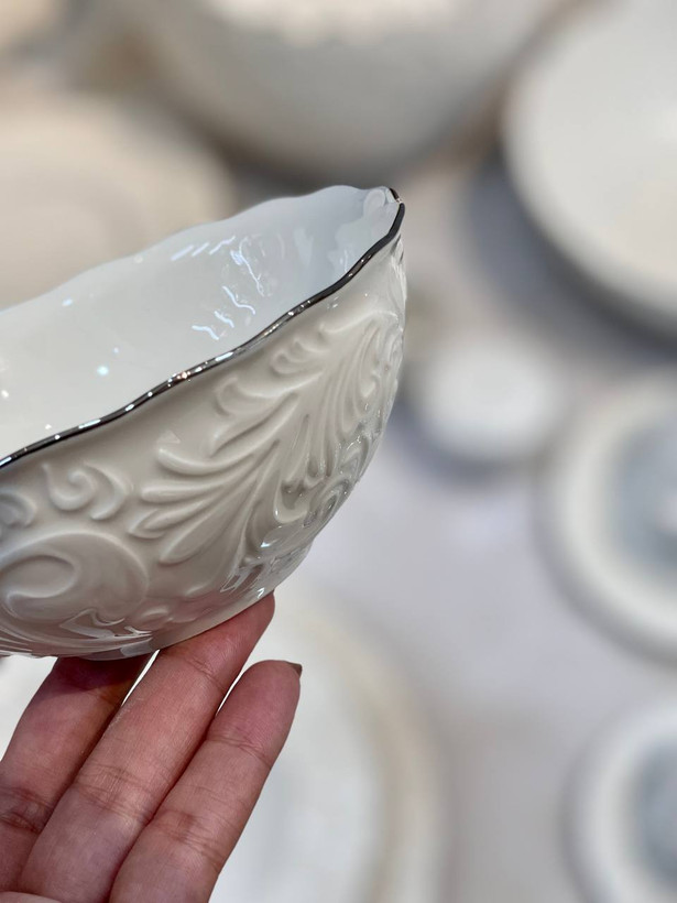 سری کامل غذاخوری و پذیرایی ۶ و ۱۲ نفره گل برجسته دور سیلور محصول ایپک ipek ترکیه