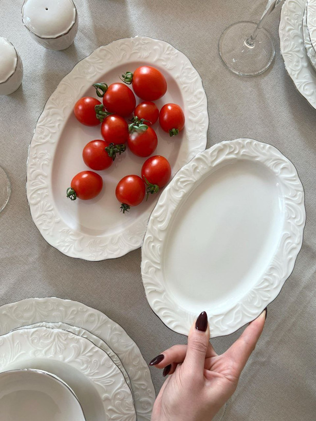 سری کامل غذاخوری و پذیرایی ۶ و ۱۲ نفره گل برجسته دور سیلور محصول ایپک ipek ترکیه