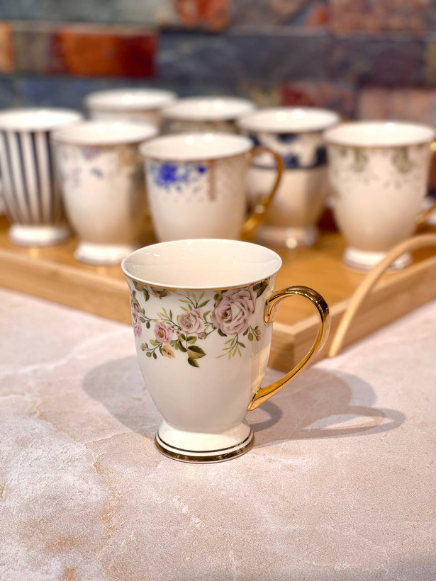 ماگ / لیوان چینی دسته طلایی چای و نسکافه و... محصول kitchen art ترکیه
