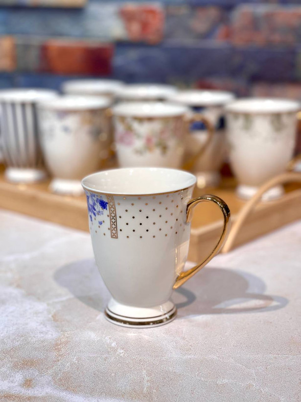 ماگ / لیوان چینی دسته طلایی چای و نسکافه و... محصول kitchen art ترکیه