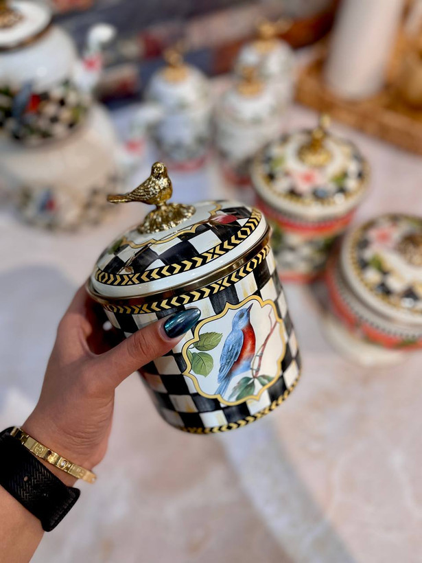 بانکه و شکلاتخوری پایه دار لعابی ست سه عددی میس بتی طرح golden bird برند miss Betty ترکیه