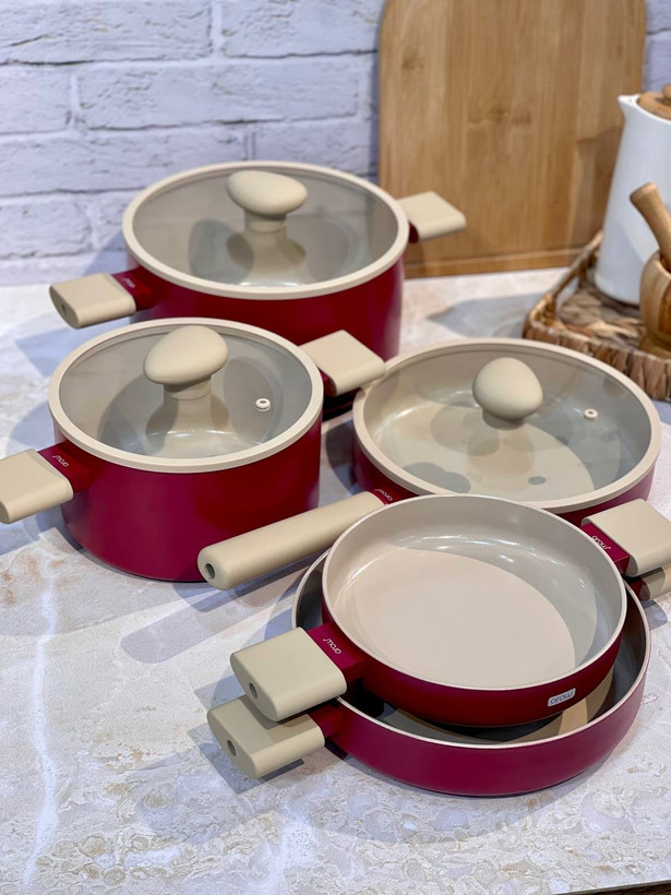 سرویس قابلمه 8 پارچه بدون روغن رنگ قرمز Pro Chef cooker محصول arow ترکیه