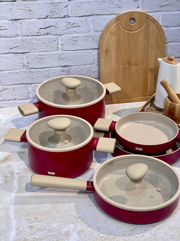 سرویس قابلمه 8 پارچه بدون روغن رنگ قرمز Pro Chef cooker محصول arow ترکیه