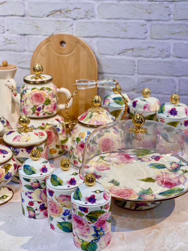 بانکه و شکلاتخوری پایه دار ست سه عددی لعابی میس بتی طرح رز rose برند miss Betty ترکیه