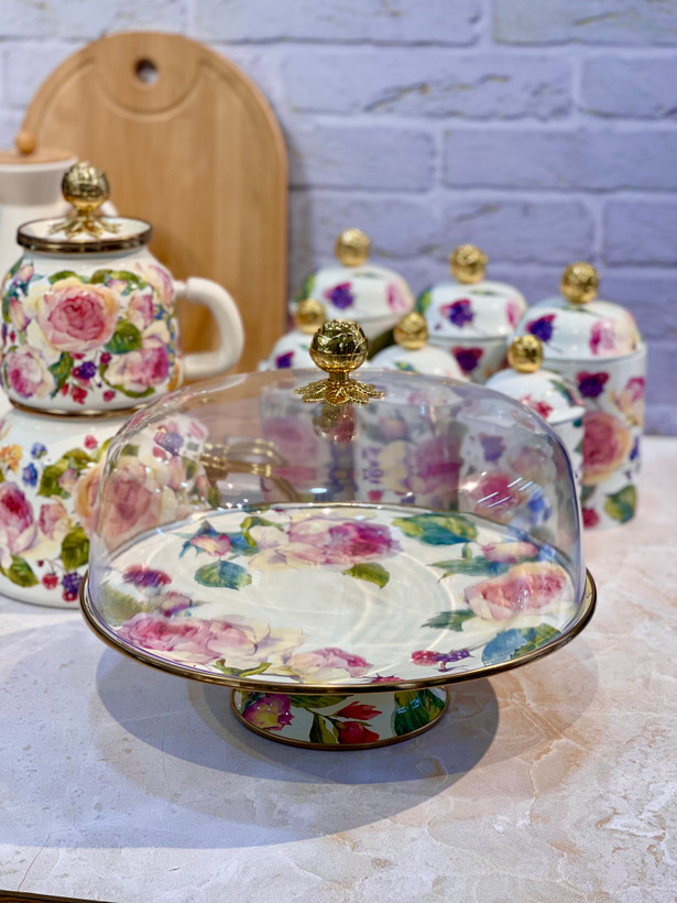 کیک خوری درب دار لعابی طرح رز roseبرند miss betty