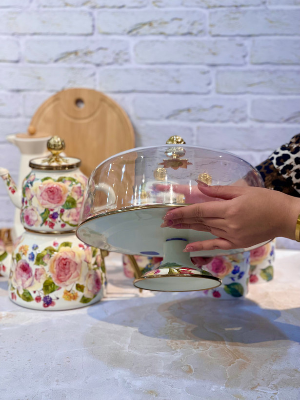 کیک خوری درب دار لعابی طرح رز roseبرند miss betty
