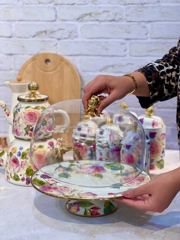 کیک خوری درب دار لعابی طرح رز roseبرند miss betty