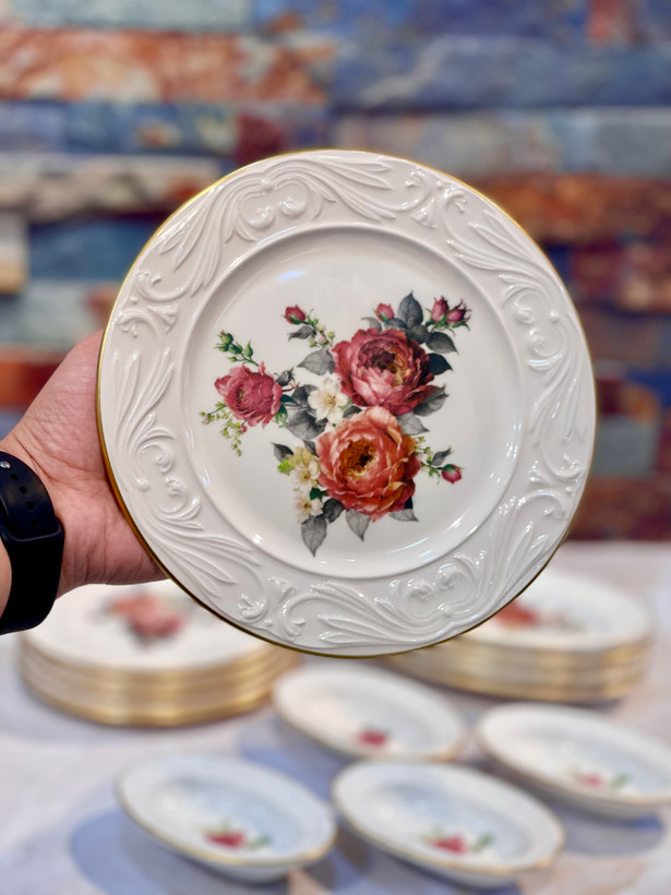 سرویس پذیرایی و عصرانه خوری گل برجسته Amelie محصول Gönül ترکیه
