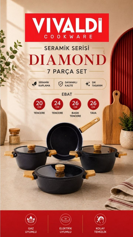 سرویس قابلمه هفت پارچه Diamond محصول Vivaldi ترکیه
