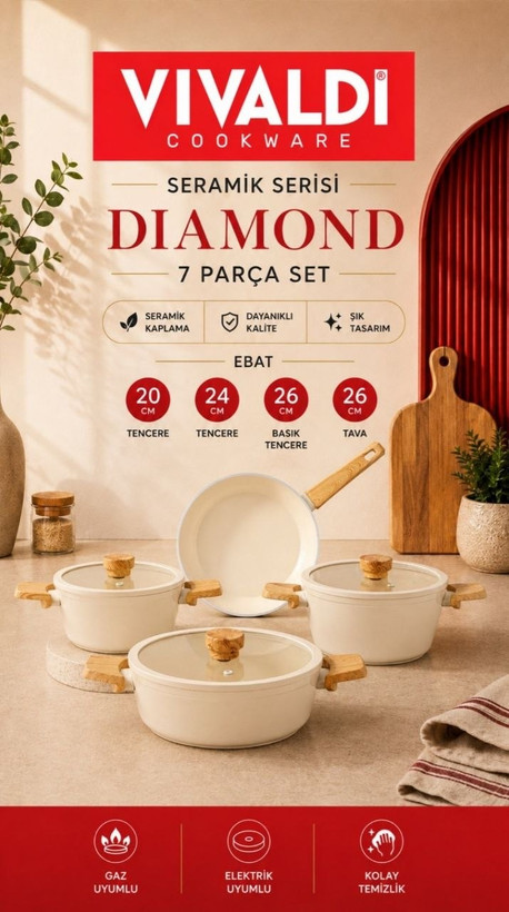 سرویس قابلمه هفت پارچه Diamond محصول Vivaldi ترکیه